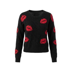 MADDEN GIRL JEWELED LIP GRAPHIC KNIT SWEATER SIZE MEDIUM